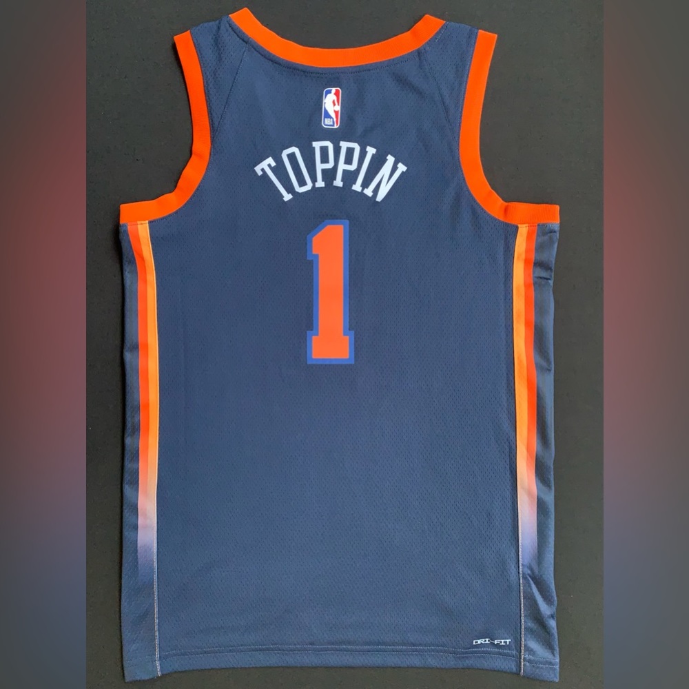 NWT Jordan Obi Toppin New York Knicks #1 Blue Statement Swingman Jersey 40 Men S - Picture 6 of 7